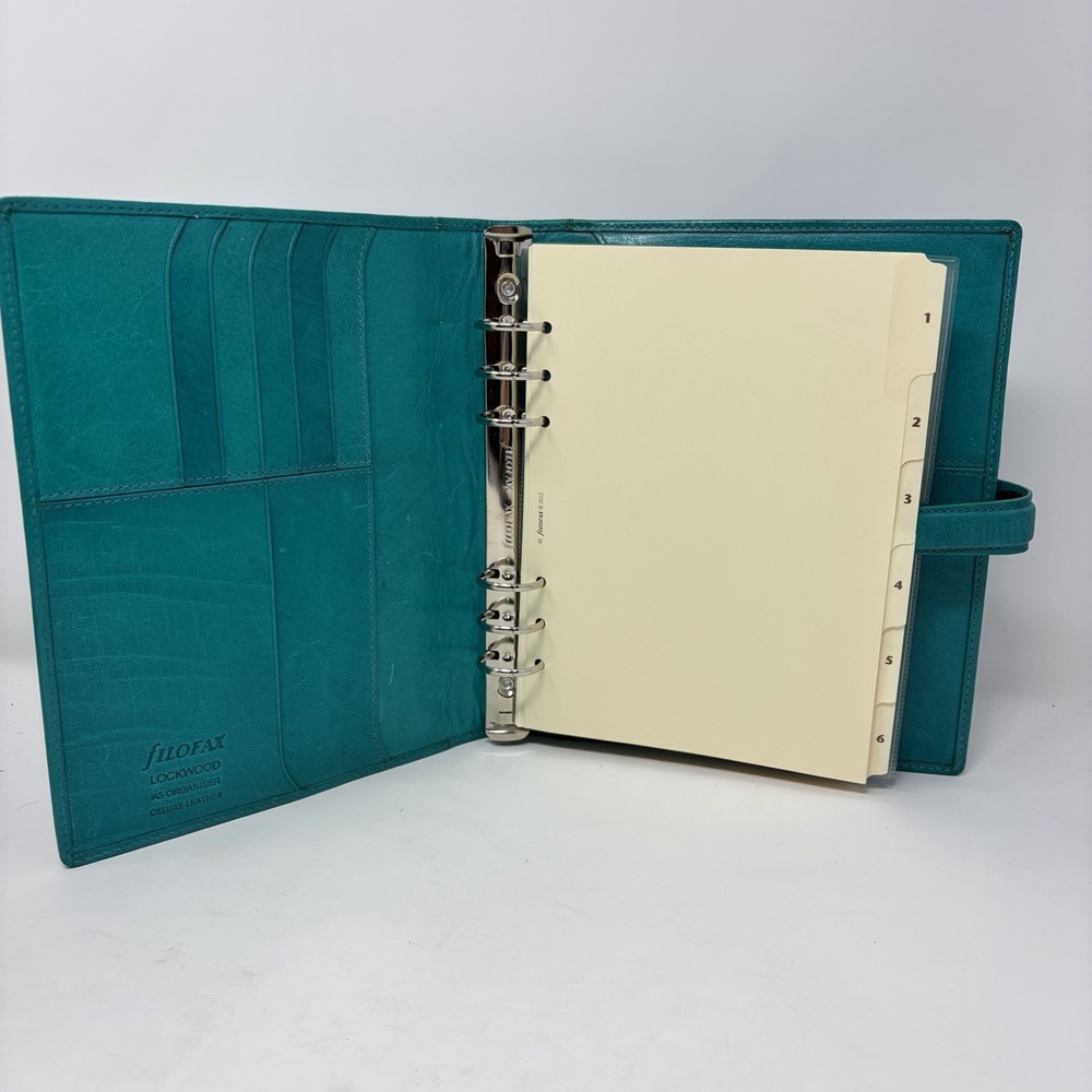 Filofax Lockwood A5 Organizer Teal Leather Planner Deluxe Zip Inserts - Picture 3 of 12